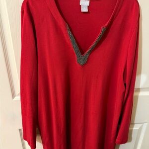 Chico's Vibrant Red Blouse w Beaded Detail - Valentines Day ❤️🩷